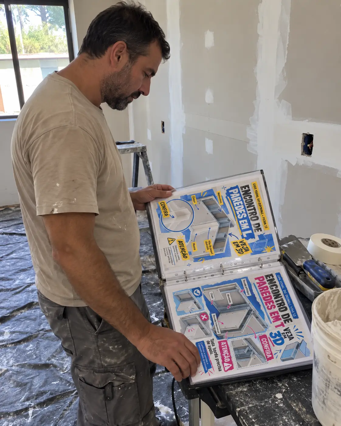 Pessoa utilizando o Guia Visual do Drywall 2