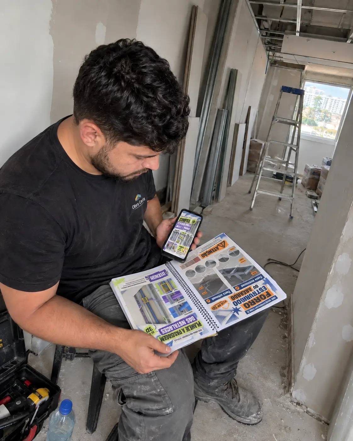 Pessoa utilizando o Guia Visual do Drywall 5